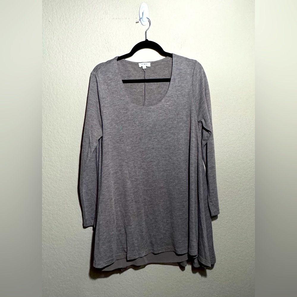 Umgee Lagenlook Taupe Brown Scoop Neck 3/4 Sleeve Tunic Top Blouse Size L Hippie